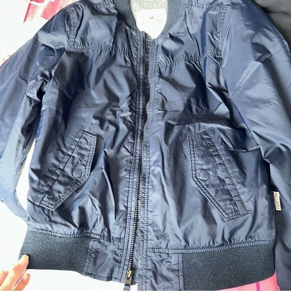 Bundle 2 Mens Small Bomber Fleece Lined Jacket with Hoodie Zip Up - Navy Grey - Picture 7 of 9